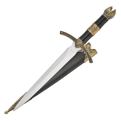 14” Medieval Knight Dagger Stainless Steel Fantasy Blade with Black & Gold Handle by Cosplay Swords