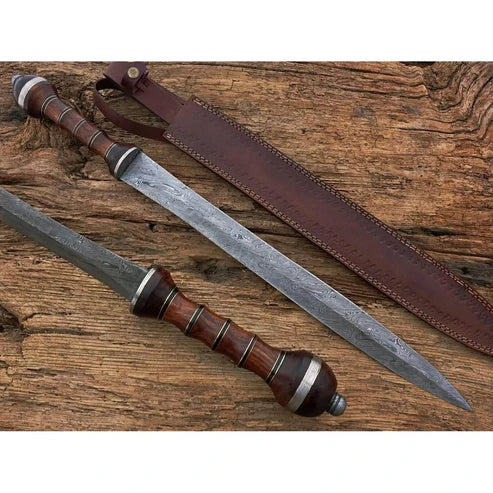 30" Hand Forged Damascus Roman Gladius Sword Rose Wood Handle By Cosplay Swords