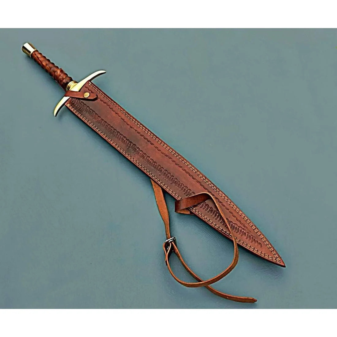 Handmade Damascus Steel Sword 32" Medieval Sword with Leather Sheath