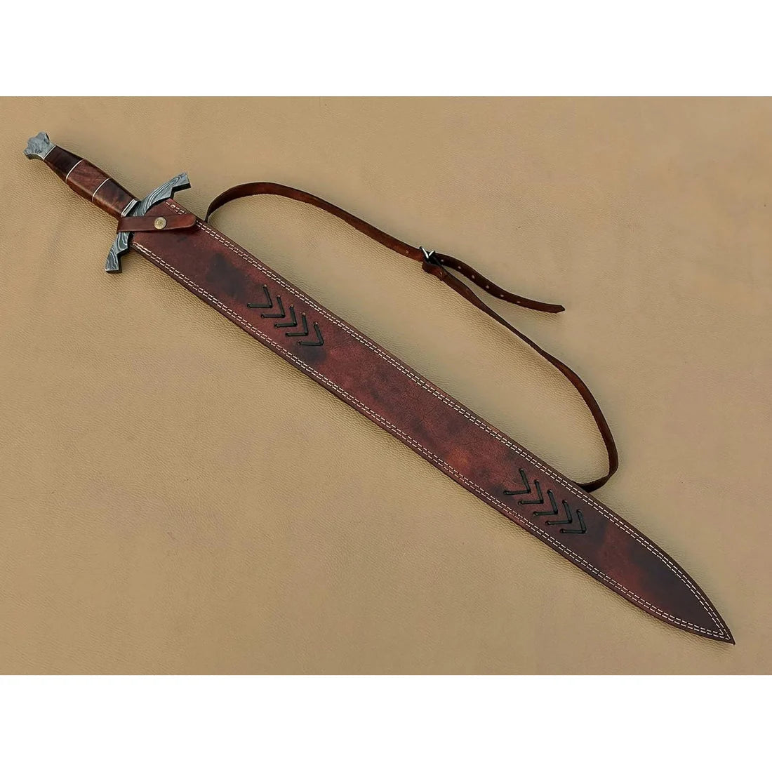 Handmade Damascus Steel Viking Sword 38" Medieval Templar Replica By Cosplay Swords