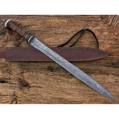 30" Hand Forged Damascus Roman Gladius Sword Rose Wood Handle By Cosplay Swords