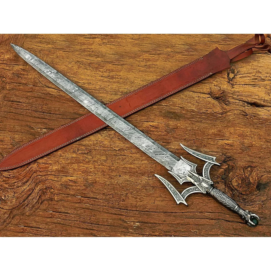 Damascus Steel Medieval Barbarian Sword 38" Hand Forged Double Edge Blade Cosplay Swords