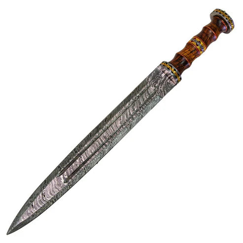 Handmade 21" Damascus steel Roman gladius style sword with rose wood handle By Cosplay Sword