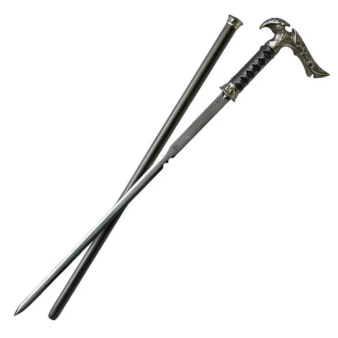 Handmade Black Axios Sword Cane 23" Carbon Steel Blade By Cosplay Swords