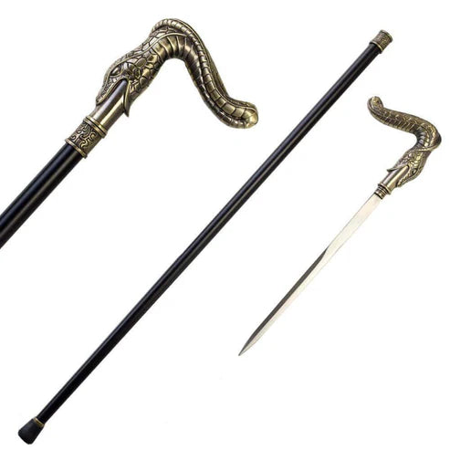 Handmade Brass Finish Snake Head Cane Sword 12" Hidden Steel Blade By Cosplay Sword