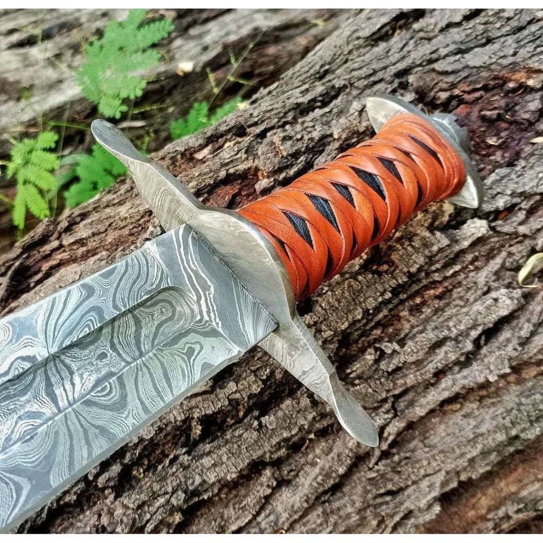 38" Custom Handmade Damascus Steel Sword With Leather Sheath By Cosplay Swords