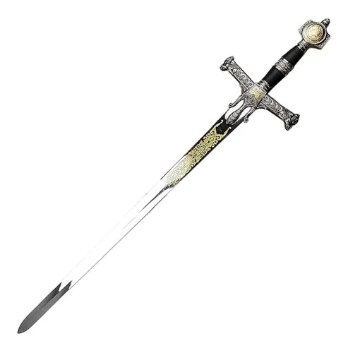 King Solomon Sword 42" Polished Stainless Steel Ceremonial Replica with Wall Display Plaque