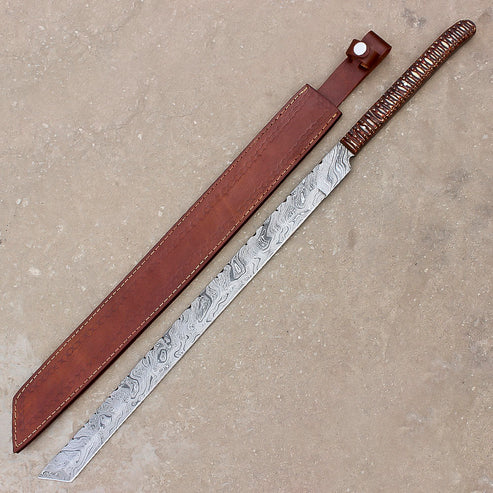 28" Hand Forged Damascus Steel Full Tang Machete Sword Heavy Duty By Cosplay Swords