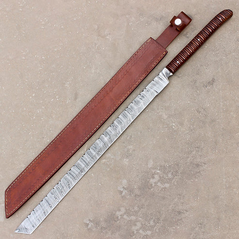 28" Handmade Damascus Steel Hunting Sword Machete Style By Cosplay Swords