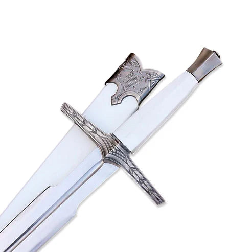 Handmade Witcher Silver Sword Replica Edition with White Scabbard By Cosplay Swords