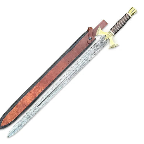 33" Handmade Damascus Steel Combat Hunting Sword Double Edge By Cosplay Swords