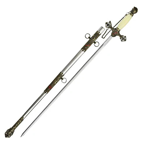37” Masonic Knight Templar Ceremonial Sword With White Scabbard Cosplay Swords