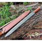 38" Custom Handmade Damascus Steel Sword With Leather Sheath By Cosplay Swords