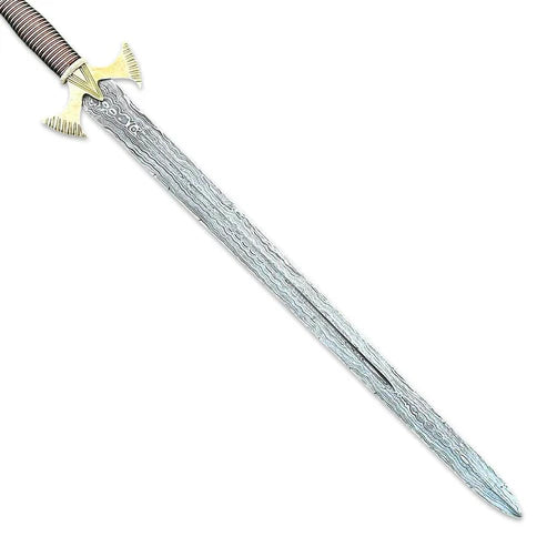 33" Handmade Damascus Steel Combat Hunting Sword Double Edge By Cosplay Swords