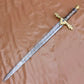 40 inch hand forged Damascus steel marvelous sword with fantasy style straight blade and genuine leather sheath.