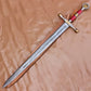 40 inch custom hand forged Damascus steel football themed sword with rat tail tang and genuine leather sheath.