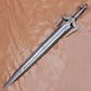 Hand forged Damascus steel Batman sword with 40 inch rat tail blade and black leather sheath by Cosplay Swords.