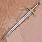 40 inch hand forged Damascus steel Locksley sword with double edged medieval blade and genuine leather sheath.
