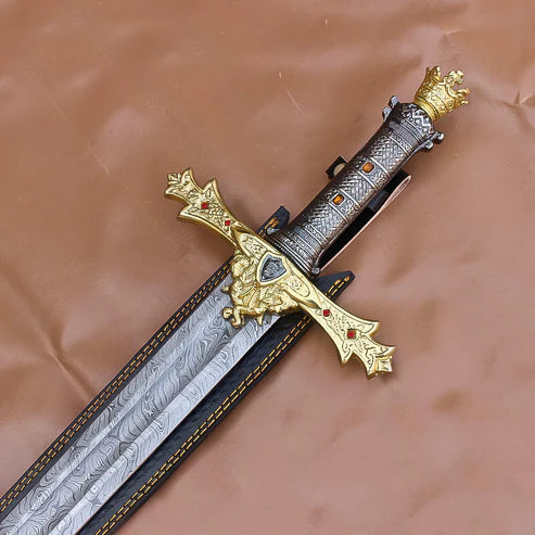40" Awesome Hand Forged Damascus Steel Marvelous Sword Fantasy Blade with Leather Sheath