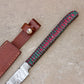 28" hand forged Damascus steel hunting machete with a curved edge and sheath by Cosplay Sword