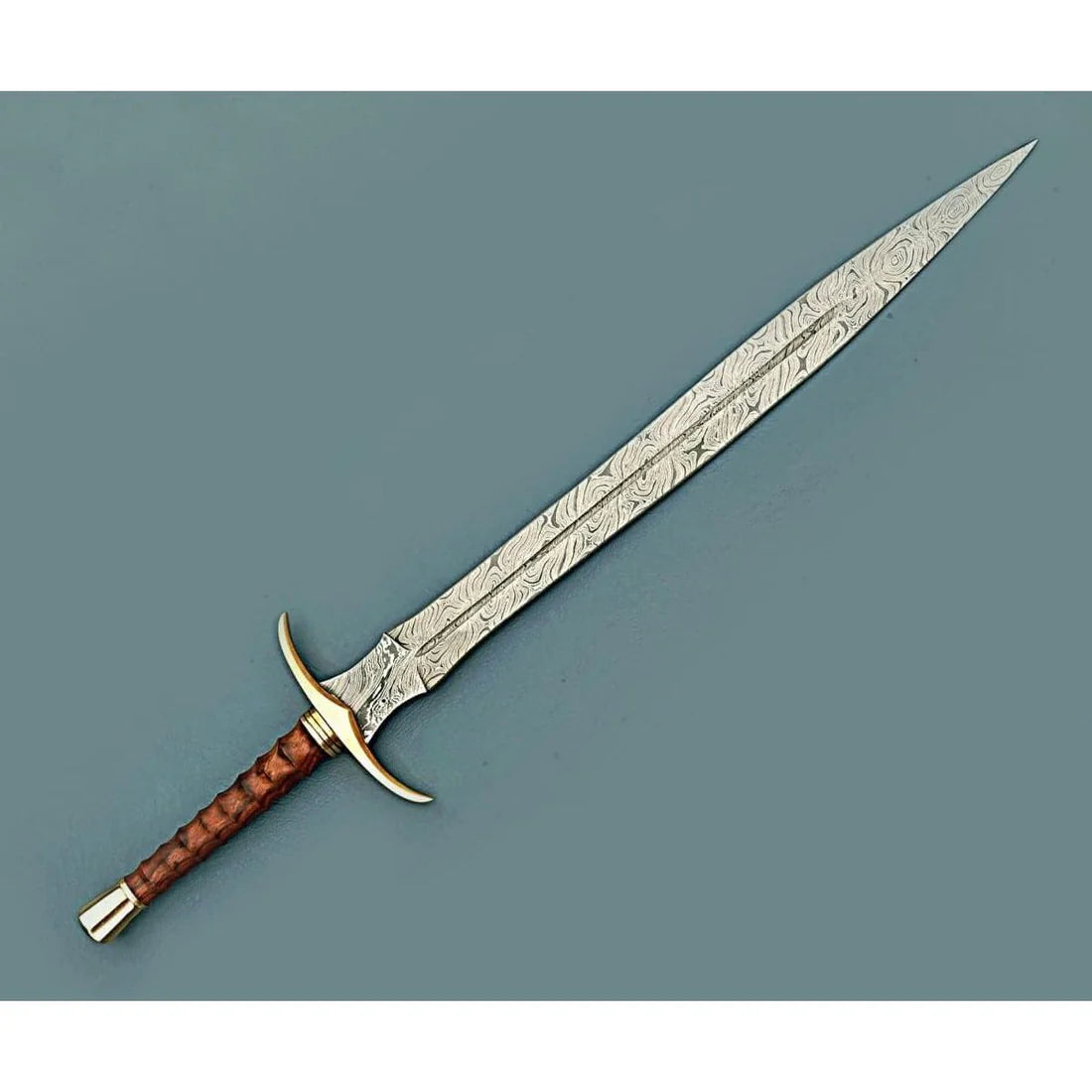 Handmade Damascus Steel Sword 32" Medieval Sword with Leather Sheath