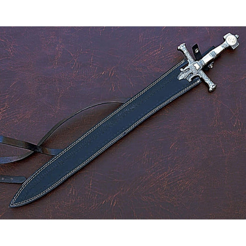 Handmade King Solomon Sword 38" Damascus Steel Medieval Ceremonial Sword with Leather Sheath