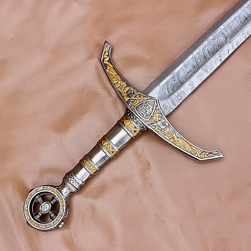 40" Hand Forged Damascus Steel Locksley Sword Rat Tail Medieval Inspired Blade with Leather Sheath