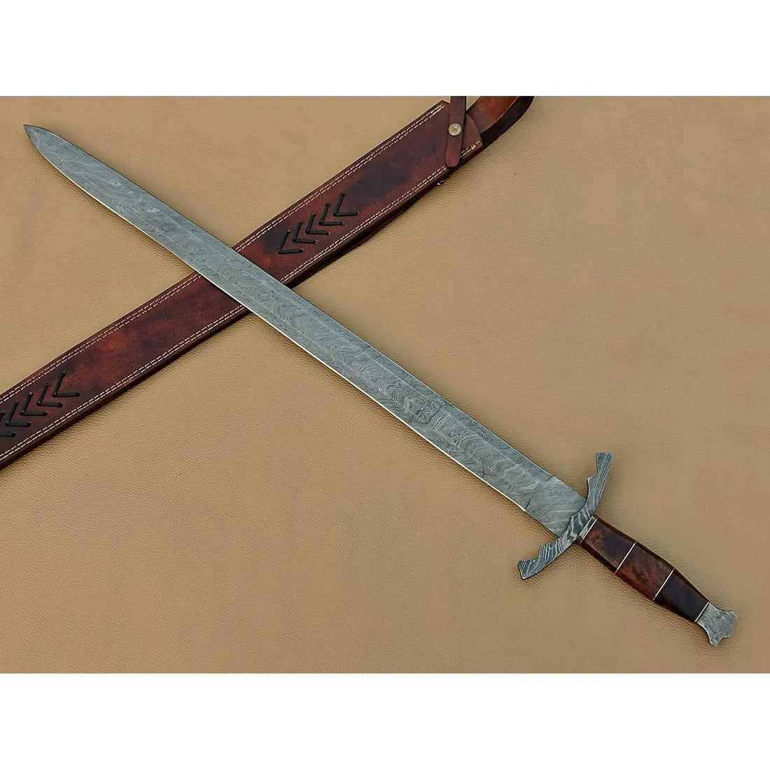 Handmade Damascus Steel Viking Sword 38" Medieval Templar Replica By Cosplay Swords