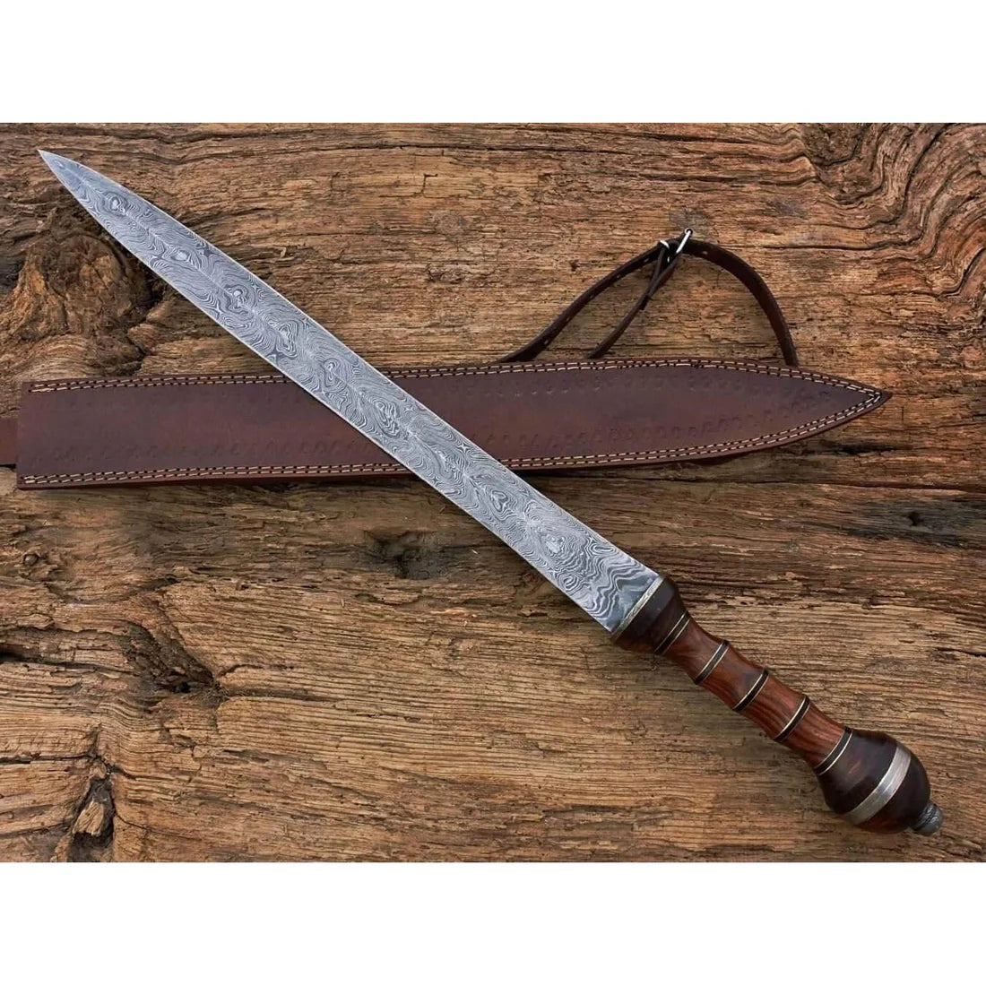 30" Hand Forged Damascus Roman Gladius Sword Rose Wood Handle By Cosplay Swords