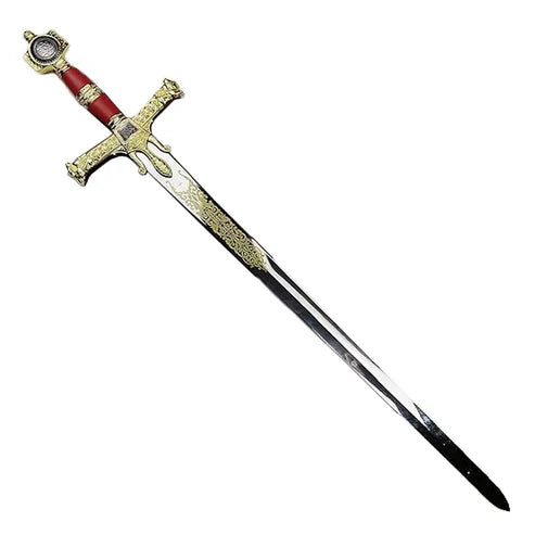King Solomon Sword 41" Polished Stainless Steel Ceremonial Replica with Wall Display Plaque