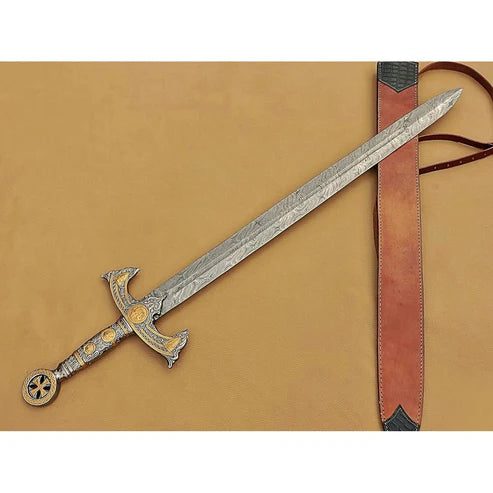 38" Handmade Medieval Templar Knight Longsword Damascus Steel By Cosplay Swords