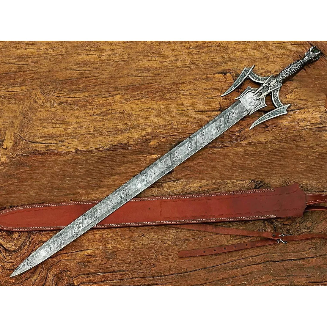Damascus Steel Medieval Barbarian Sword 38" Hand Forged Double Edge Blade Cosplay Swords