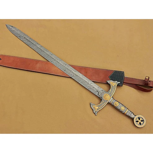 38" Handmade Medieval Templar Knight Longsword Damascus Steel By Cosplay Swords