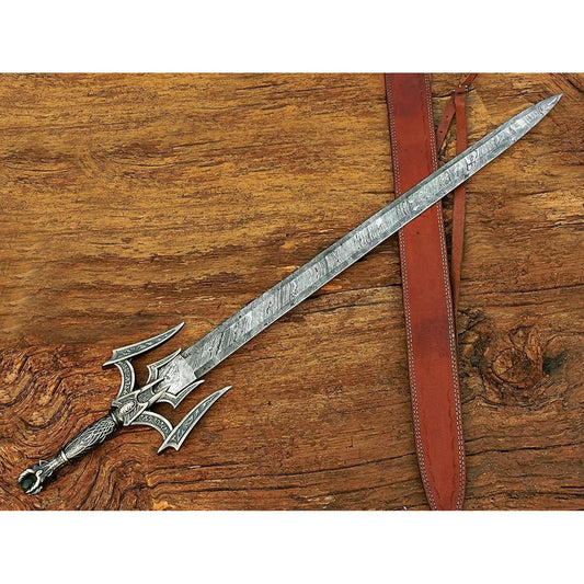 Damascus Steel Medieval Barbarian Sword 38" Hand Forged Double Edge Blade Cosplay Swords