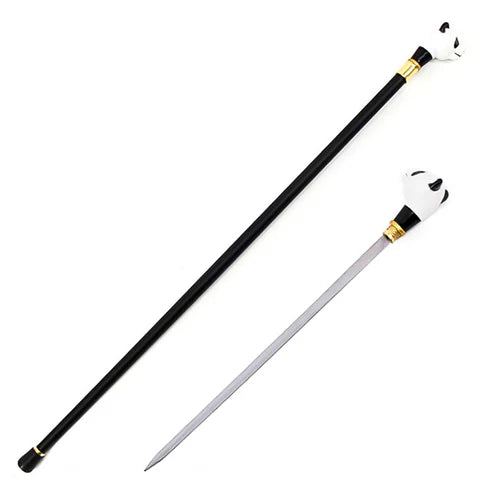 Black and White Panda Handle Walking Sword Cane 12.25" Stainless Steel Blade