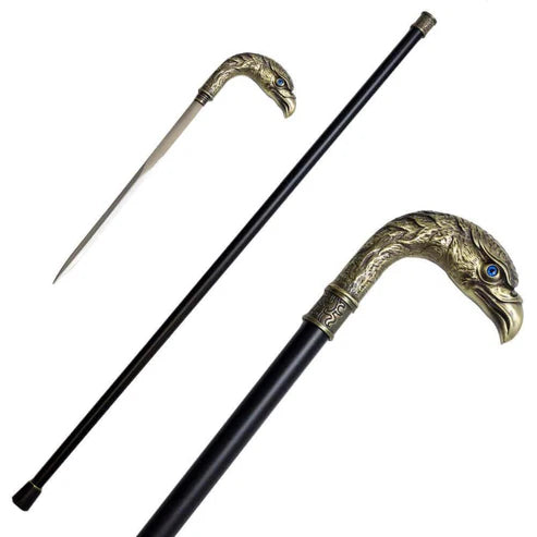 Brass Finish Eagle Head Luxury Cane Sword 12" Hidden Steel Blade By Cosplay Sword