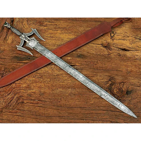 Damascus Steel Medieval Barbarian Sword 38" Hand Forged Double Edge Blade Cosplay Swords