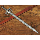 Damascus Steel Medieval Barbarian Sword 38" Hand Forged Double Edge Blade Cosplay Swords