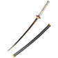 Giyuu Tomioka Nichirin Sword 1045 carbon steel katana replica with white handle wrap and hexagonal guard by Cosplay Swords.