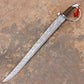 Hand forged Damascus steel rat tail cutlass pirate sword with leather sheath by Cosplay Swords.
