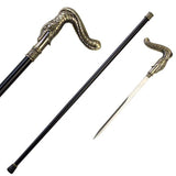 Handmade Brass Finish Snake Head Cane Sword 12" Hidden Steel Blade By Cosplay Sword