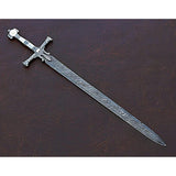 Handmade King Solomon Sword 38" Damascus Steel Medieval Ceremonial Sword with Leather Sheath