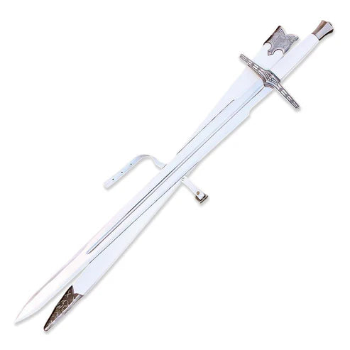 Handmade Witcher Silver Sword Replica Edition with White Scabbard By Cosplay Swords