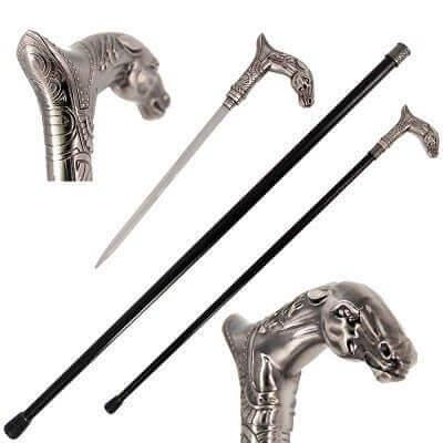 Horse Head Artisan Gentleman’s Cane Sword 12" Hidden Blade By Cosplay Sword