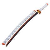 Kyojuro Rengoku Red Nichirin Sword 42 inch carbon steel replica with wooden scabbard by Cosplay Swords.