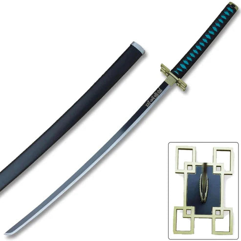 Muichiro Tokito Nichirin Sword 1045 carbon steel katana replica with square guard and black scabbard by Cosplay Swords.