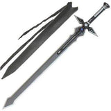 SAO Black Dark Repulser Sword of Kirito carbon steel replica with blue faux jewel and leather sheath by Cosplay Swords.