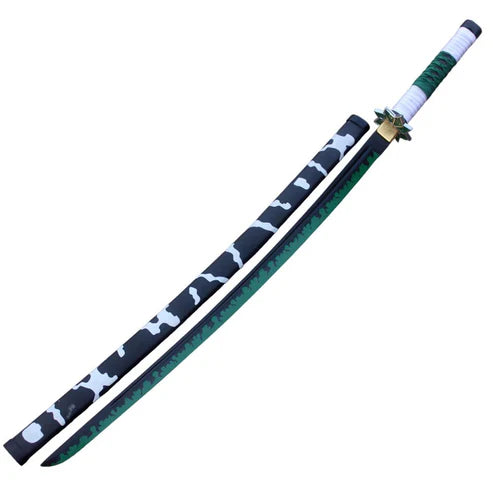 Sanemi Shinazugawa Wind Pillar Nichirin Sword 1045 carbon steel full tang katana with star guard and green ray skin handle by Cosplay Swords.