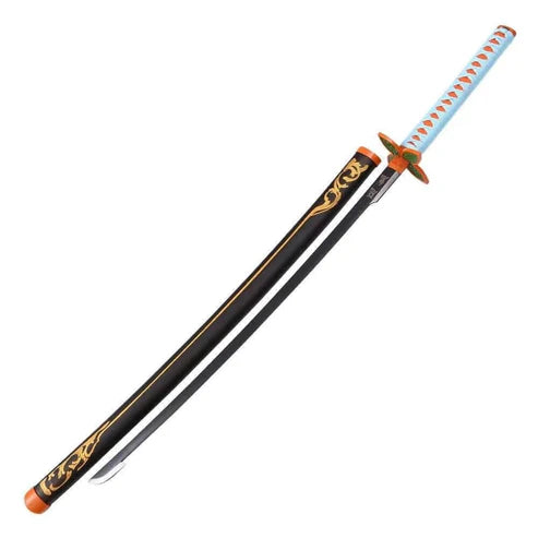 Shinobu Kocho Nichirin Katana replica with butterfly guard and blue handle wrap by Cosplay Swords.