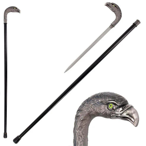 Silver Eagle Head Luxury Cane Sword 12" Hidden Hardened Steel Blade By Cosplay Swords